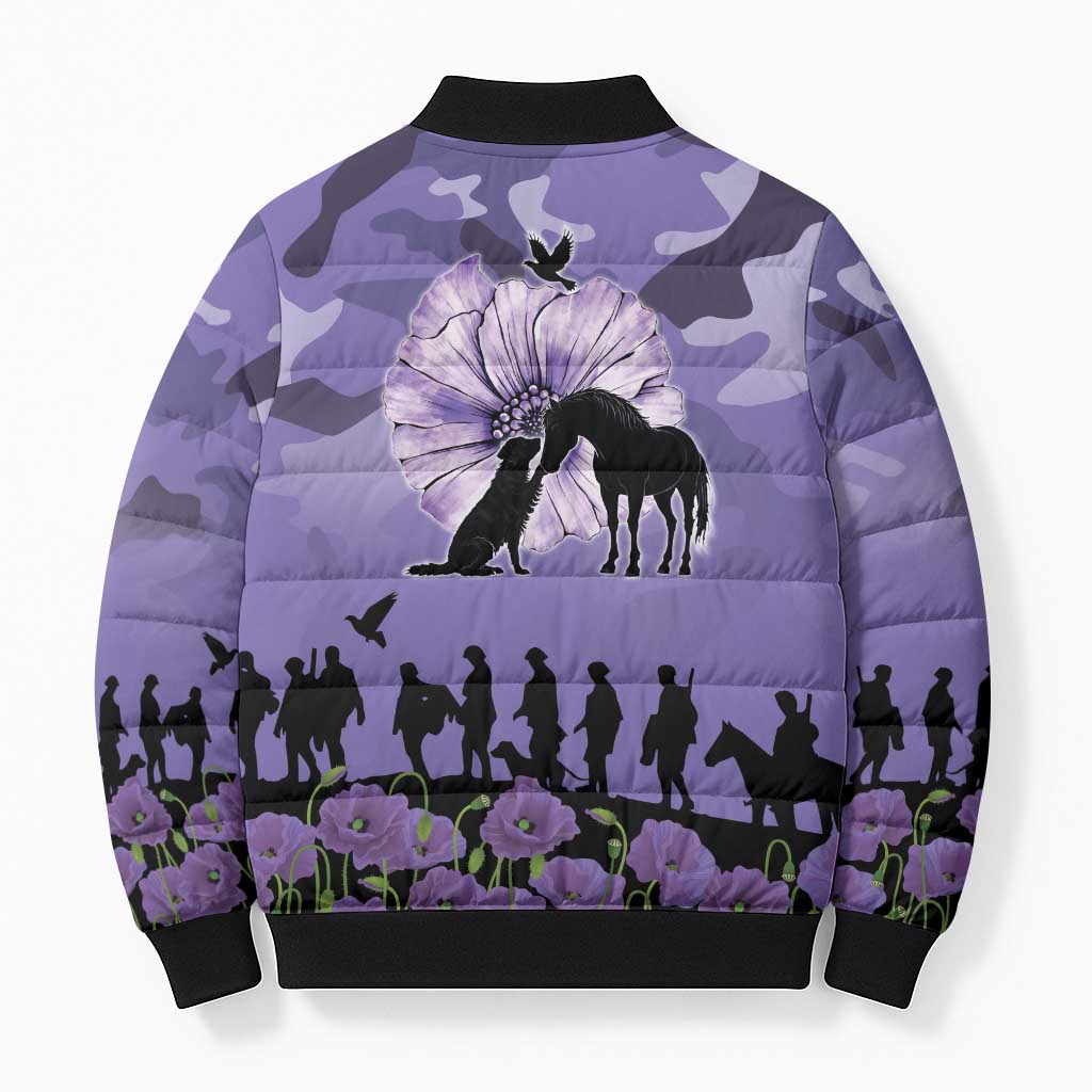 ANZAC Day Bomber Puffer Jacket Lest We Forget the Animals Too LT19 - Polynesian Pride