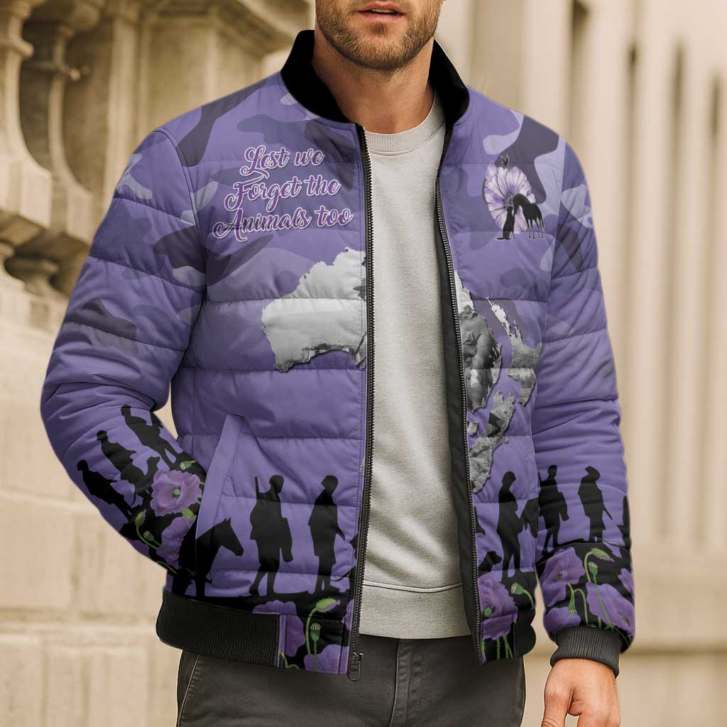 ANZAC Day Bomber Puffer Jacket Lest We Forget the Animals Too LT19 - Polynesian Pride