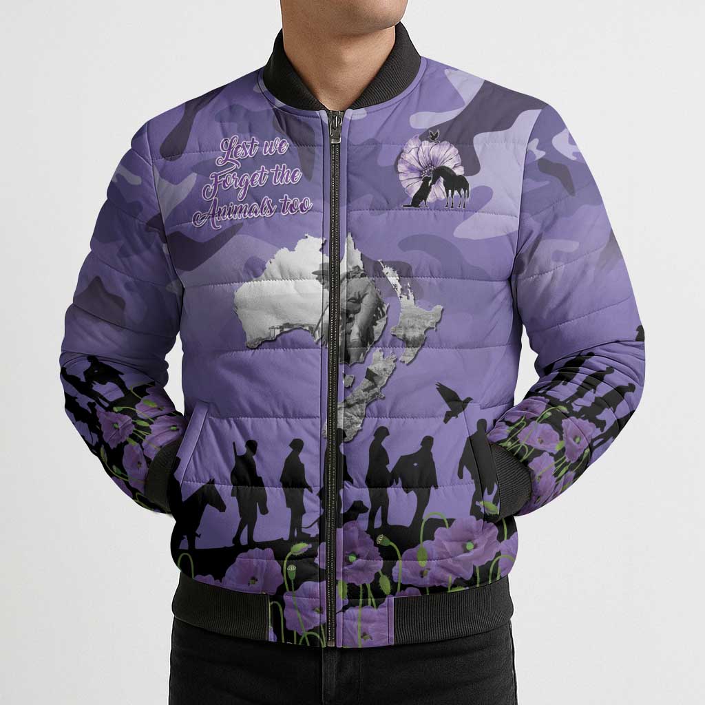 ANZAC Day Bomber Puffer Jacket Lest We Forget the Animals Too LT19 - Polynesian Pride