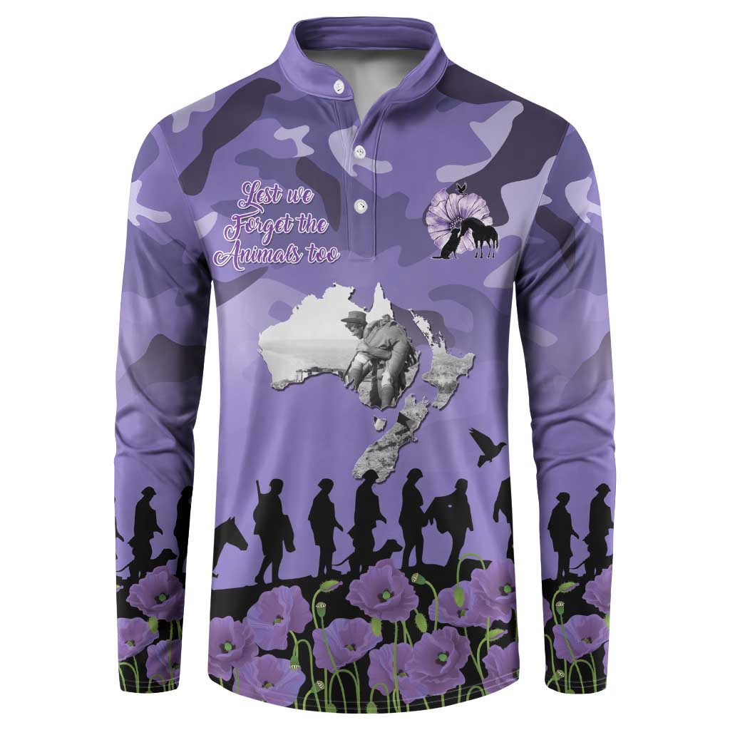 ANZAC Day Button Sweatshirt Lest We Forget the Animals Too LT19 Purple - Polynesian Pride