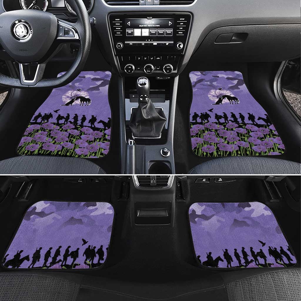 ANZAC Day Car Mats Lest We Forget the Animals Too LT19 Set 4pcs Purple - Polynesian Pride