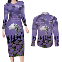 ANZAC Day Couples Matching Long Sleeve Bodycon Dress and Long Sleeve Button Shirt Lest We Forget the Animals Too LT19 Purple - Polynesian Pride