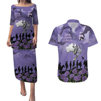 ANZAC Day Couples Matching Puletasi and Hawaiian Shirt Lest We Forget the Animals Too LT19 Purple - Polynesian Pride