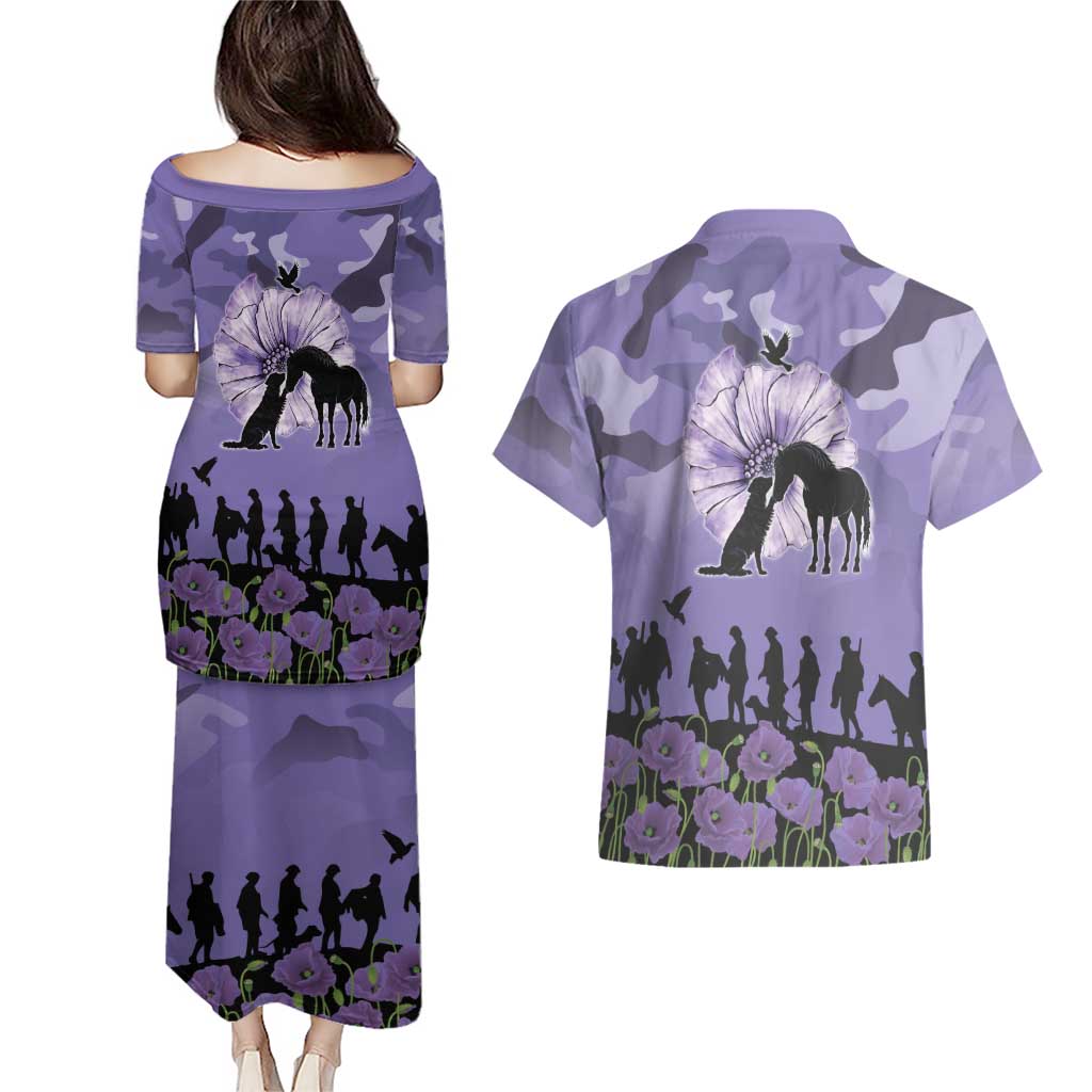 ANZAC Day Couples Matching Puletasi and Hawaiian Shirt Lest We Forget the Animals Too LT19 - Polynesian Pride