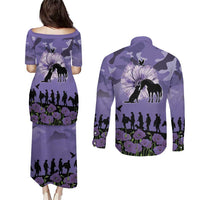 ANZAC Day Couples Matching Puletasi and Long Sleeve Button Shirt Lest We Forget the Animals Too LT19 - Polynesian Pride