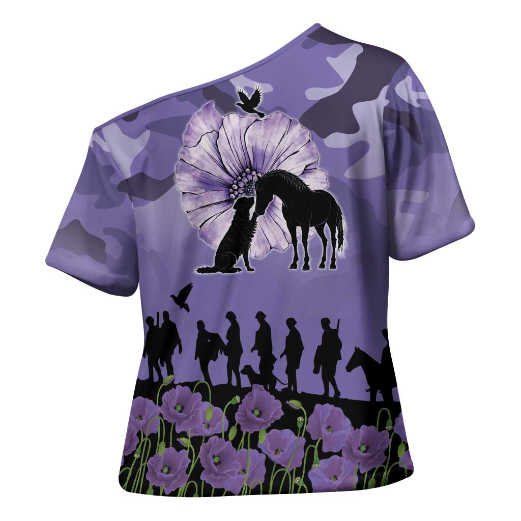 ANZAC Day Cross Shoulder Shirt Lest We Forget the Animals Too LT19 - Polynesian Pride