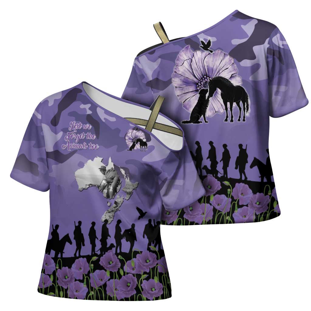 ANZAC Day Cross Shoulder Shirt Lest We Forget the Animals Too LT19 - Polynesian Pride
