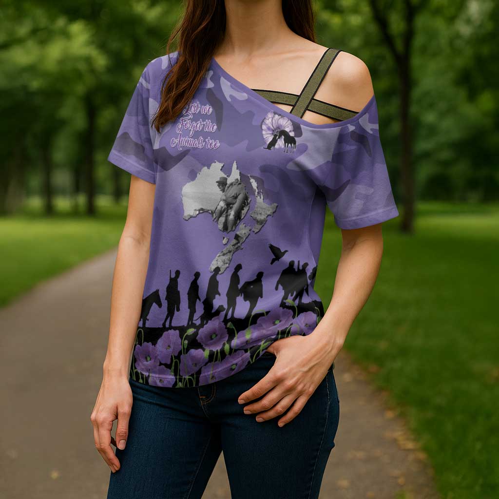 ANZAC Day Cross Shoulder Shirt Lest We Forget the Animals Too LT19 - Polynesian Pride