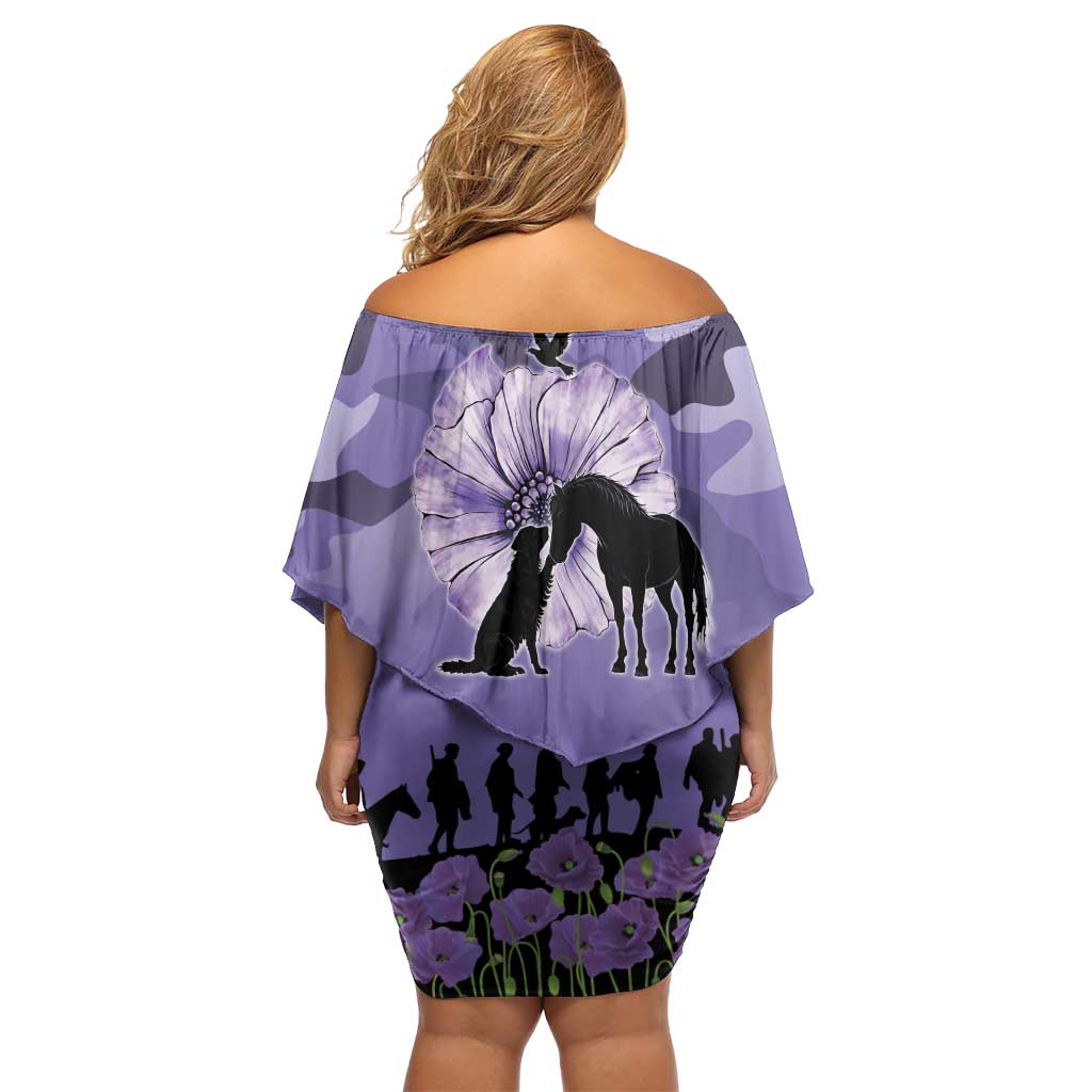 ANZAC Day Family Matching Off Shoulder Short Dress and Hawaiian Shirt Lest We Forget the Animals Too