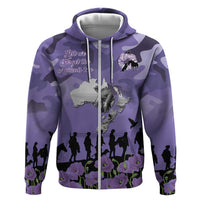 ANZAC Day Hoodie Lest We Forget the Animals Too LT19 Zip Hoodie Purple - Polynesian Pride