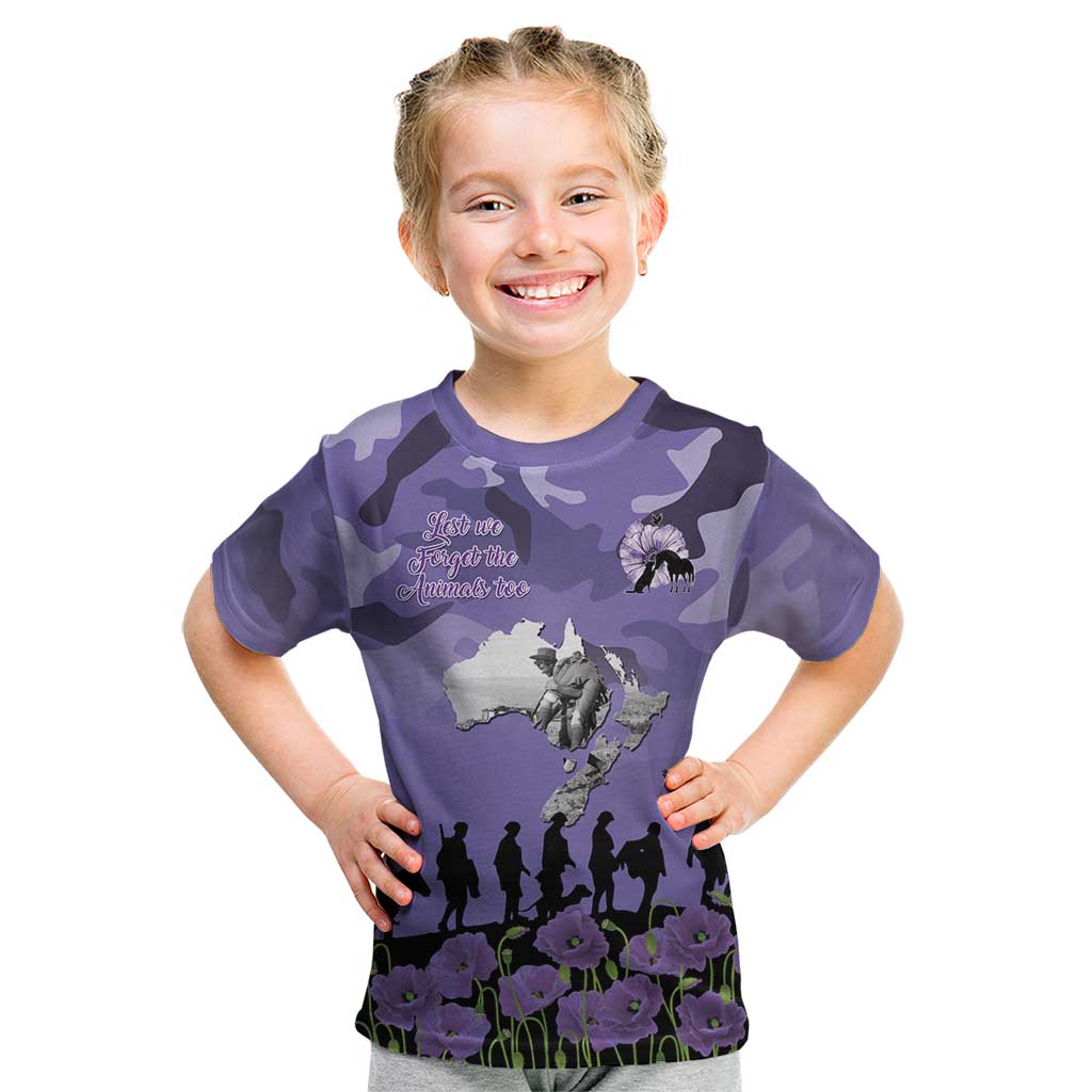 ANZAC Day Kid T Shirt Lest We Forget the Animals Too LT19 Purple - Polynesian Pride