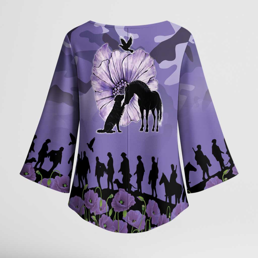 ANZAC Day Kimono Sleeve Blouse Lest We Forget the Animals Too LT19 - Polynesian Pride