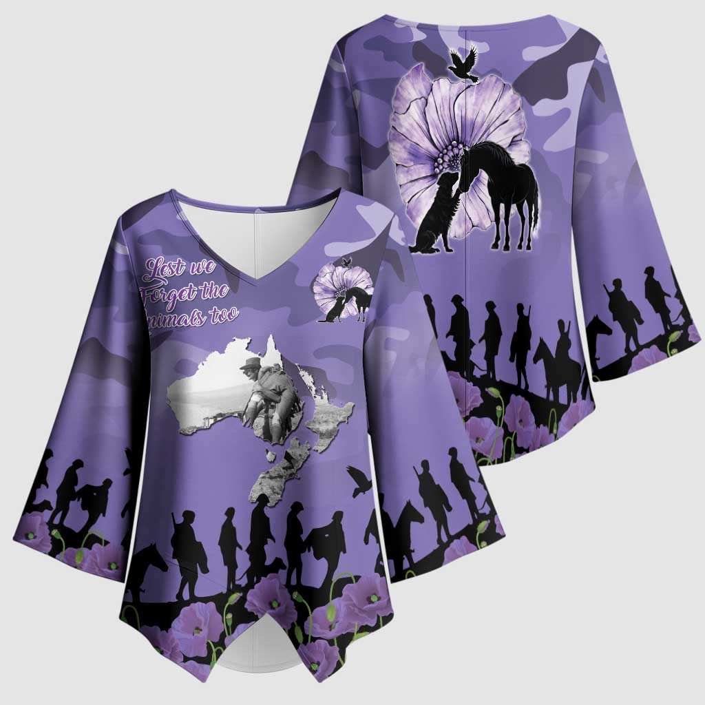 ANZAC Day Kimono Sleeve Blouse Lest We Forget the Animals Too LT19 - Polynesian Pride