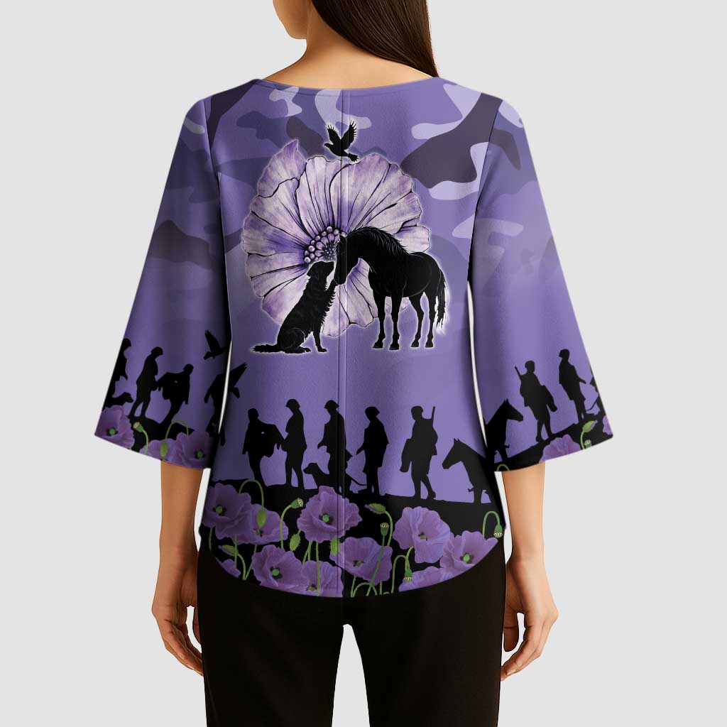 ANZAC Day Kimono Sleeve Blouse Lest We Forget the Animals Too LT19 - Polynesian Pride