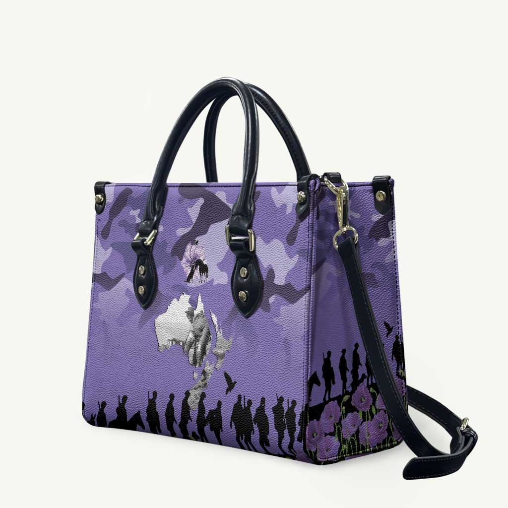 ANZAC Day Leather Bag Lest We Forget the Animals Too LT19 Purple - Polynesian Pride
