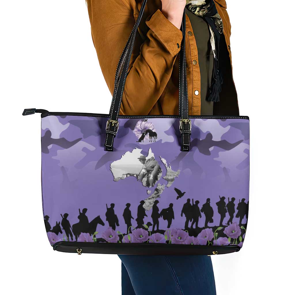 ANZAC Day Leather Tote Bag Lest We Forget the Animals Too LT19 - Polynesian Pride