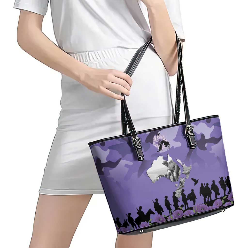 ANZAC Day Leather Tote Bag Lest We Forget the Animals Too LT19 - Polynesian Pride