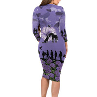 ANZAC Day Long Sleeve Bodycon Dress Lest We Forget the Animals Too LT19 - Polynesian Pride