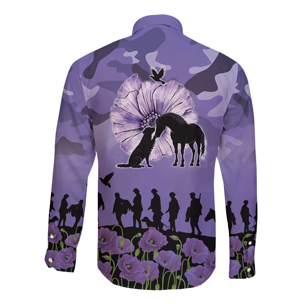 ANZAC Day Long Sleeve Button Shirt Lest We Forget the Animals Too LT19 - Polynesian Pride