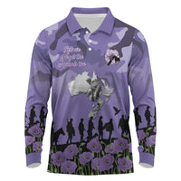 ANZAC Day Long Sleeve Polo Shirt Lest We Forget the Animals Too LT19 Purple - Polynesian Pride
