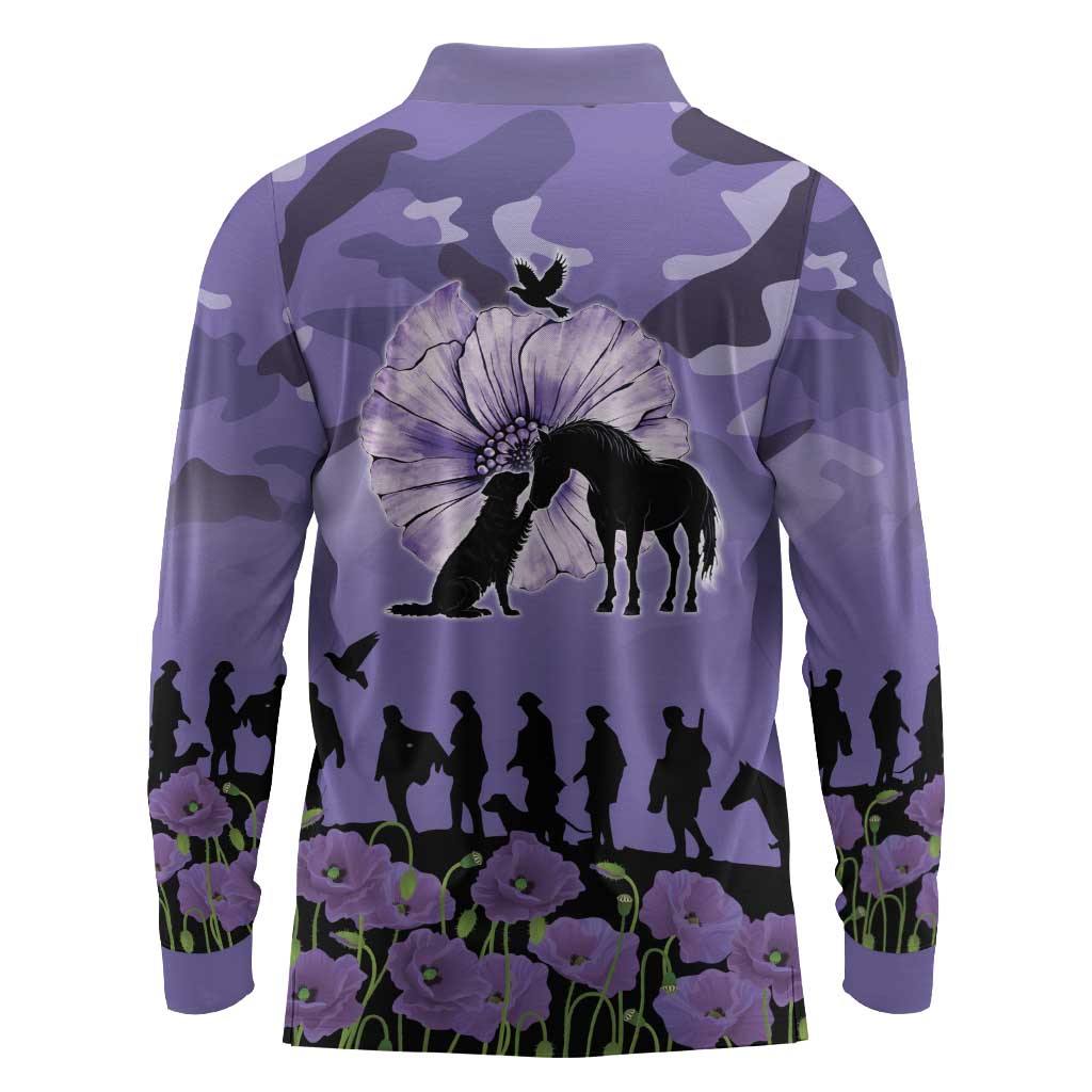 ANZAC Day Long Sleeve Polo Shirt Lest We Forget the Animals Too LT19 - Polynesian Pride
