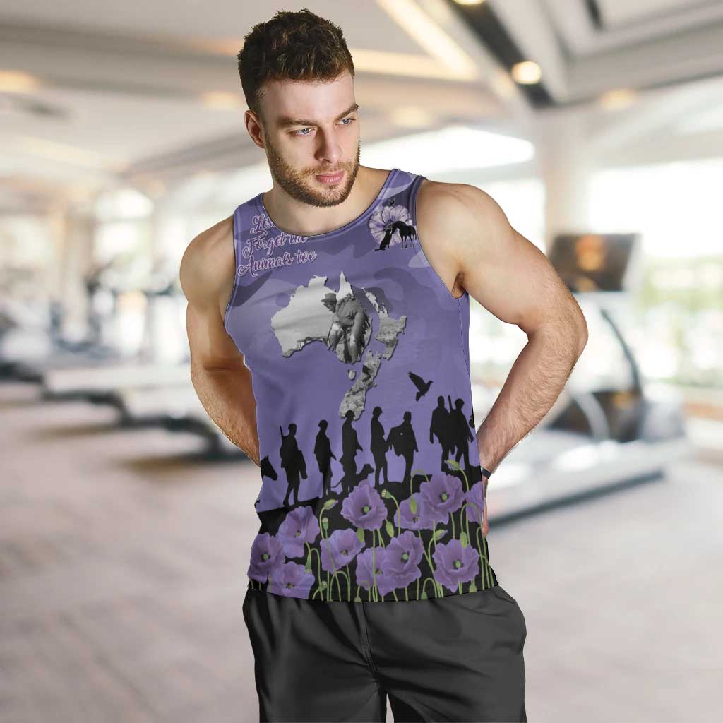 ANZAC Day Men Tank Top Lest We Forget the Animals Too LT19 Purple - Polynesian Pride
