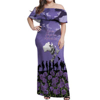 ANZAC Day Off Shoulder Maxi Dress Lest We Forget the Animals Too LT19 Women Purple - Polynesian Pride