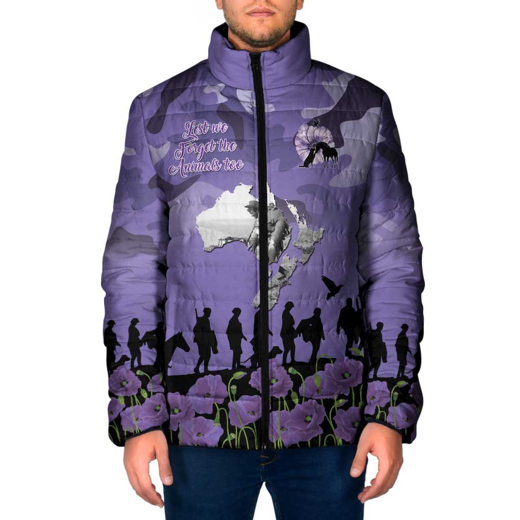 ANZAC Day Padded Jacket Lest We Forget the Animals Too LT19 Men Purple - Polynesian Pride