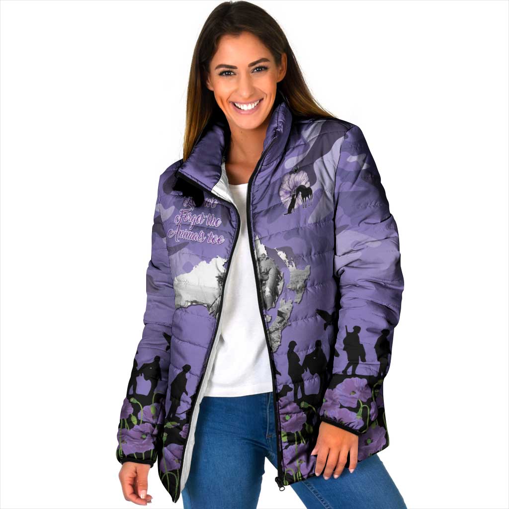 ANZAC Day Padded Jacket Lest We Forget the Animals Too LT19 Women Purple - Polynesian Pride