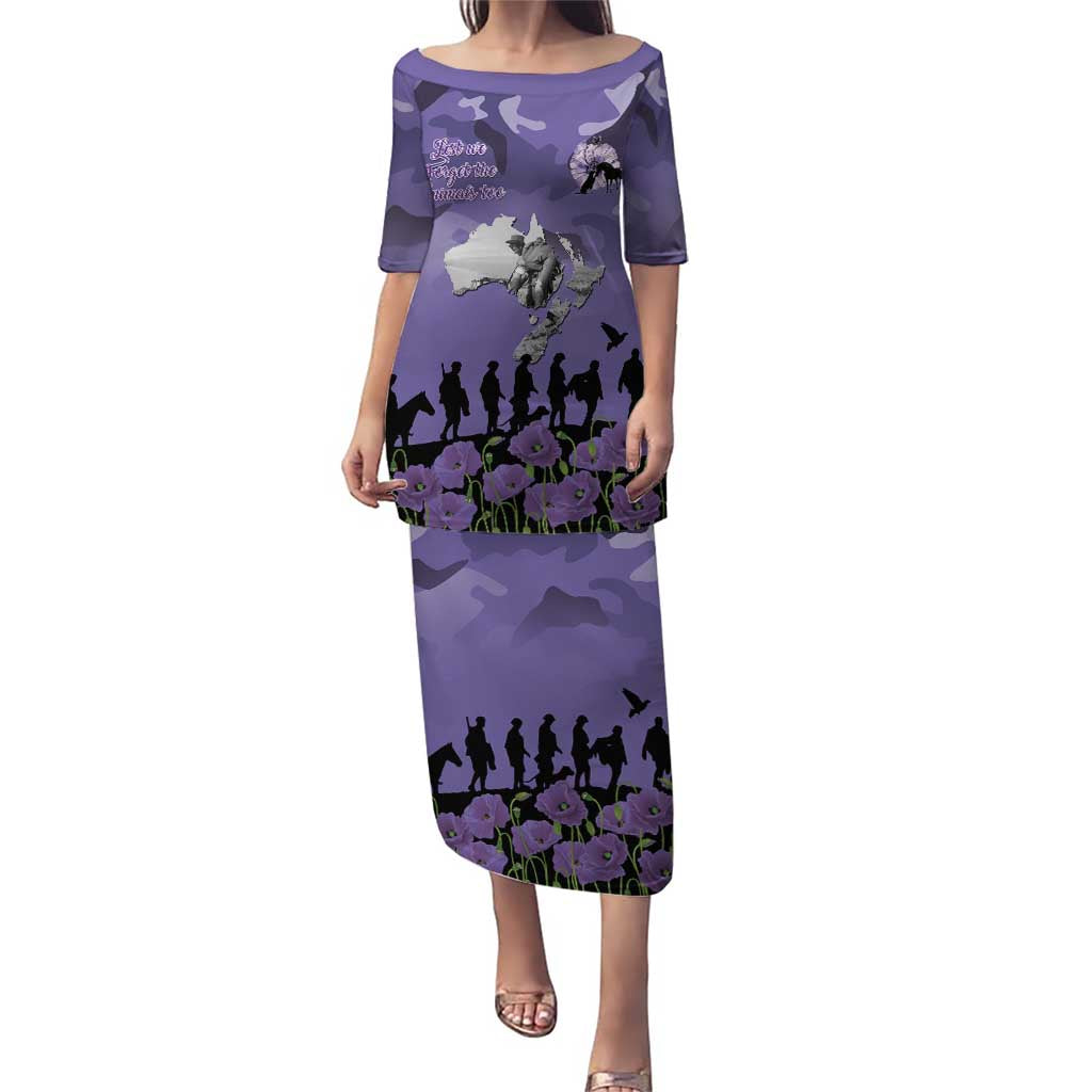 ANZAC Day Puletasi Lest We Forget the Animals Too LT19 Long Dress Purple - Polynesian Pride