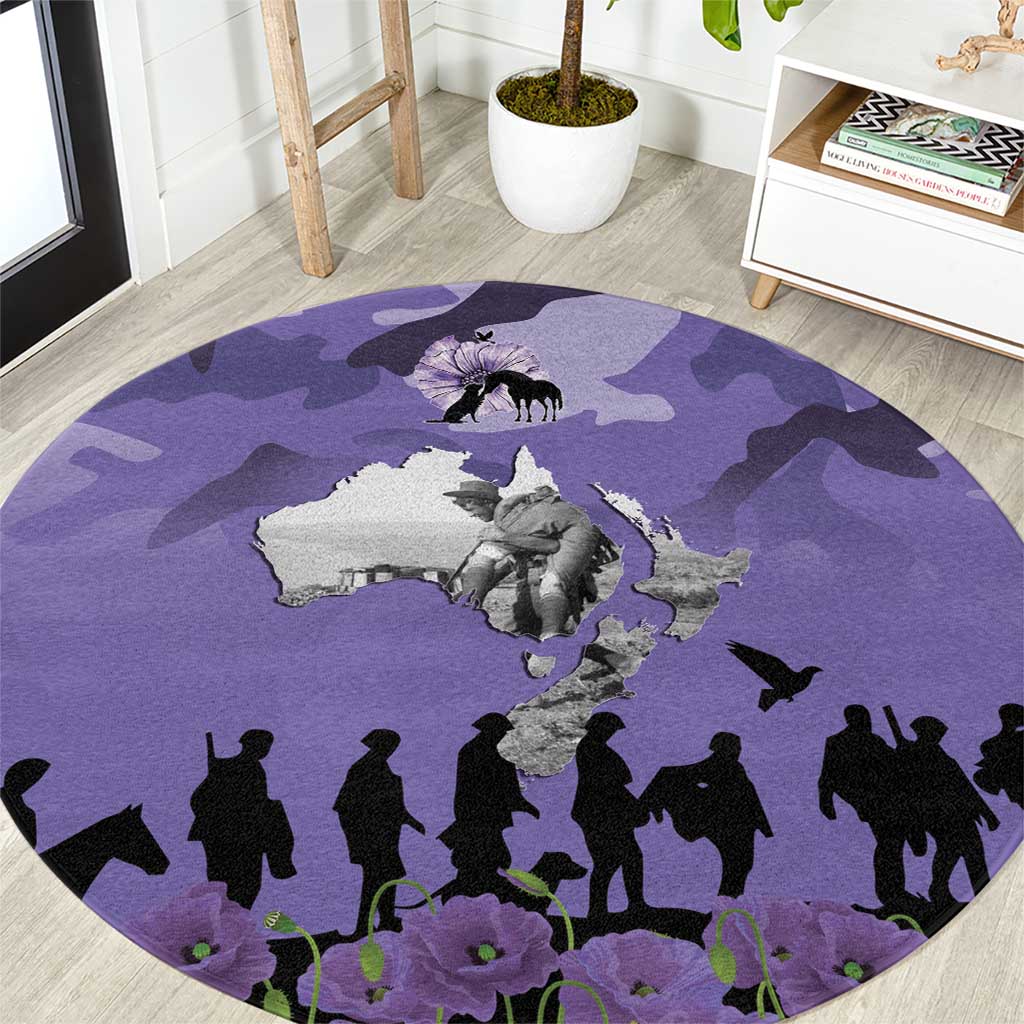 ANZAC Day Round Carpet Lest We Forget the Animals Too LT19 Purple - Polynesian Pride
