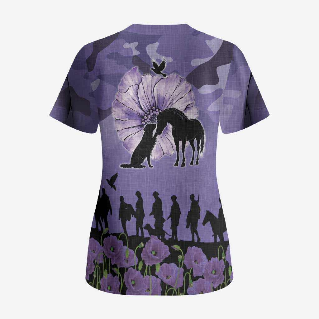 ANZAC Day Scrub Top Lest We Forget the Animals Too LT19 - Polynesian Pride