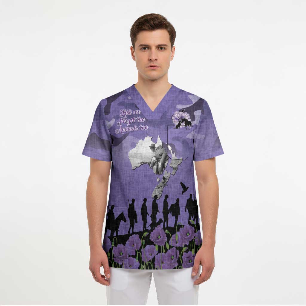 ANZAC Day Scrub Top Lest We Forget the Animals Too LT19 - Polynesian Pride