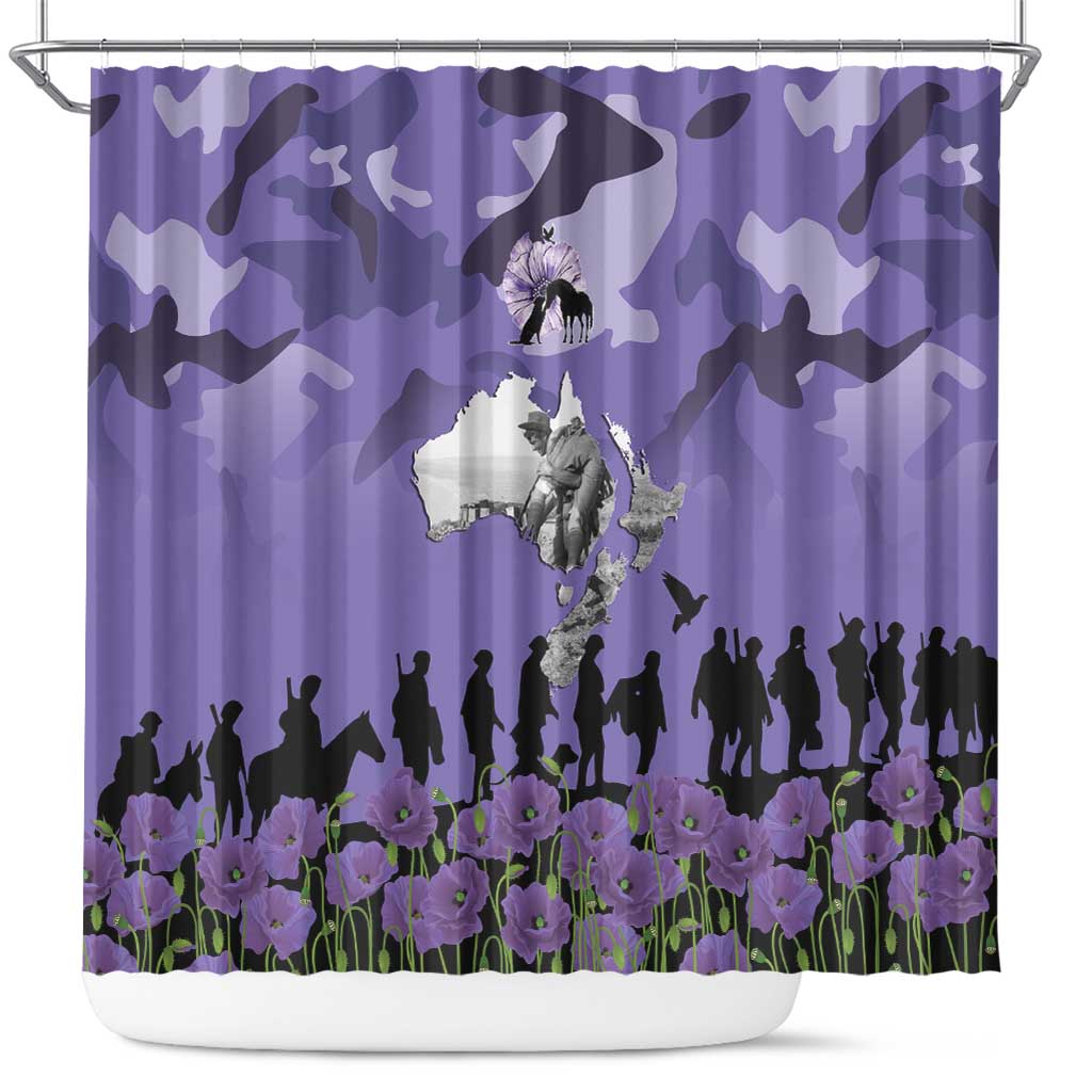 ANZAC Day Shower Curtain Lest We Forget the Animals Too LT19 Purple - Polynesian Pride