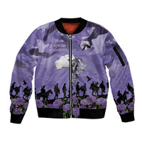 ANZAC Day Sleeve Zip Bomber Jacket Lest We Forget the Animals Too LT19 Unisex Purple - Polynesian Pride