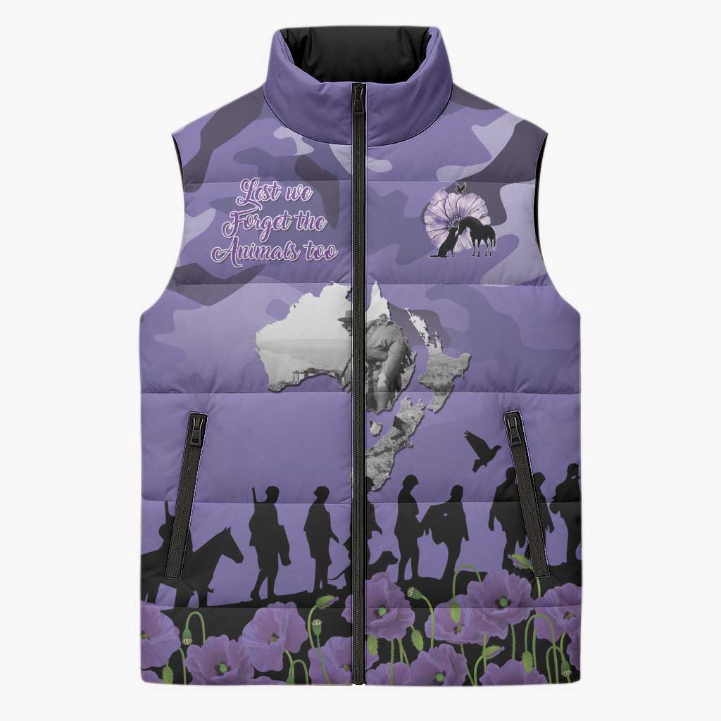 ANZAC Day Sleeveless Puffer Jacket Lest We Forget the Animals Too