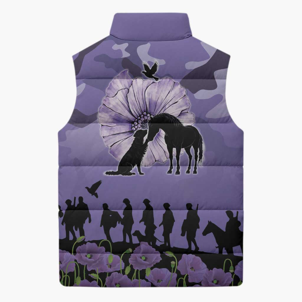 ANZAC Day Sleeveless Puffer Jacket Lest We Forget the Animals Too
