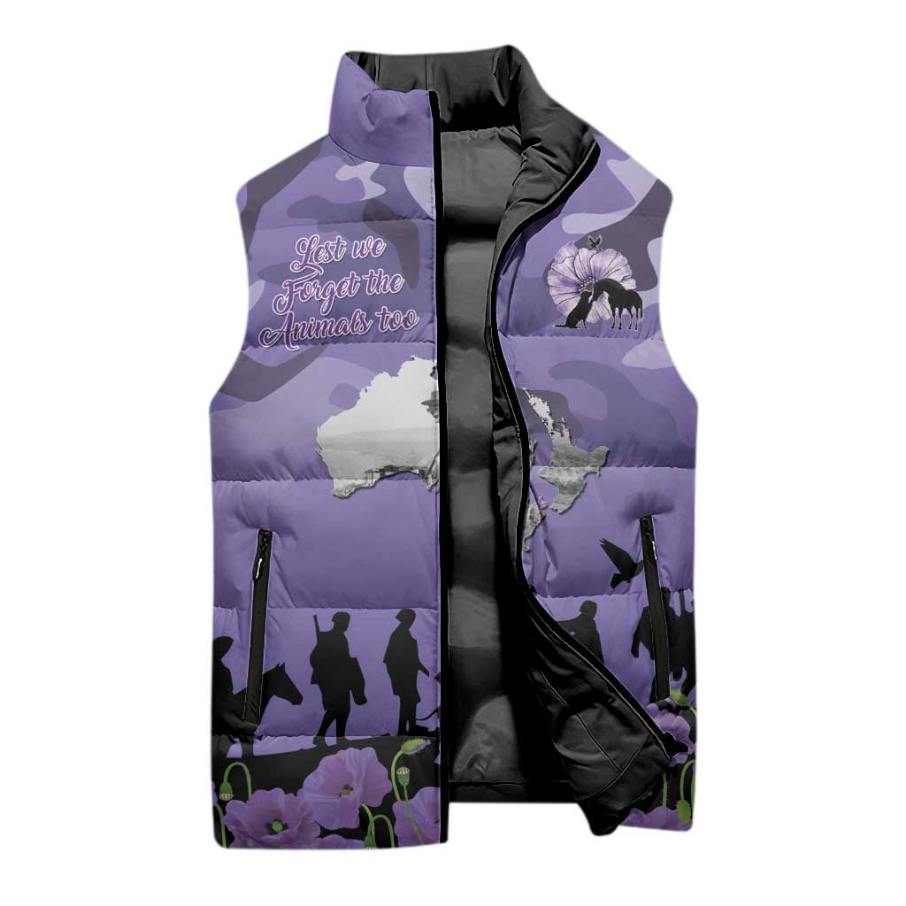ANZAC Day Sleeveless Puffer Jacket Lest We Forget the Animals Too