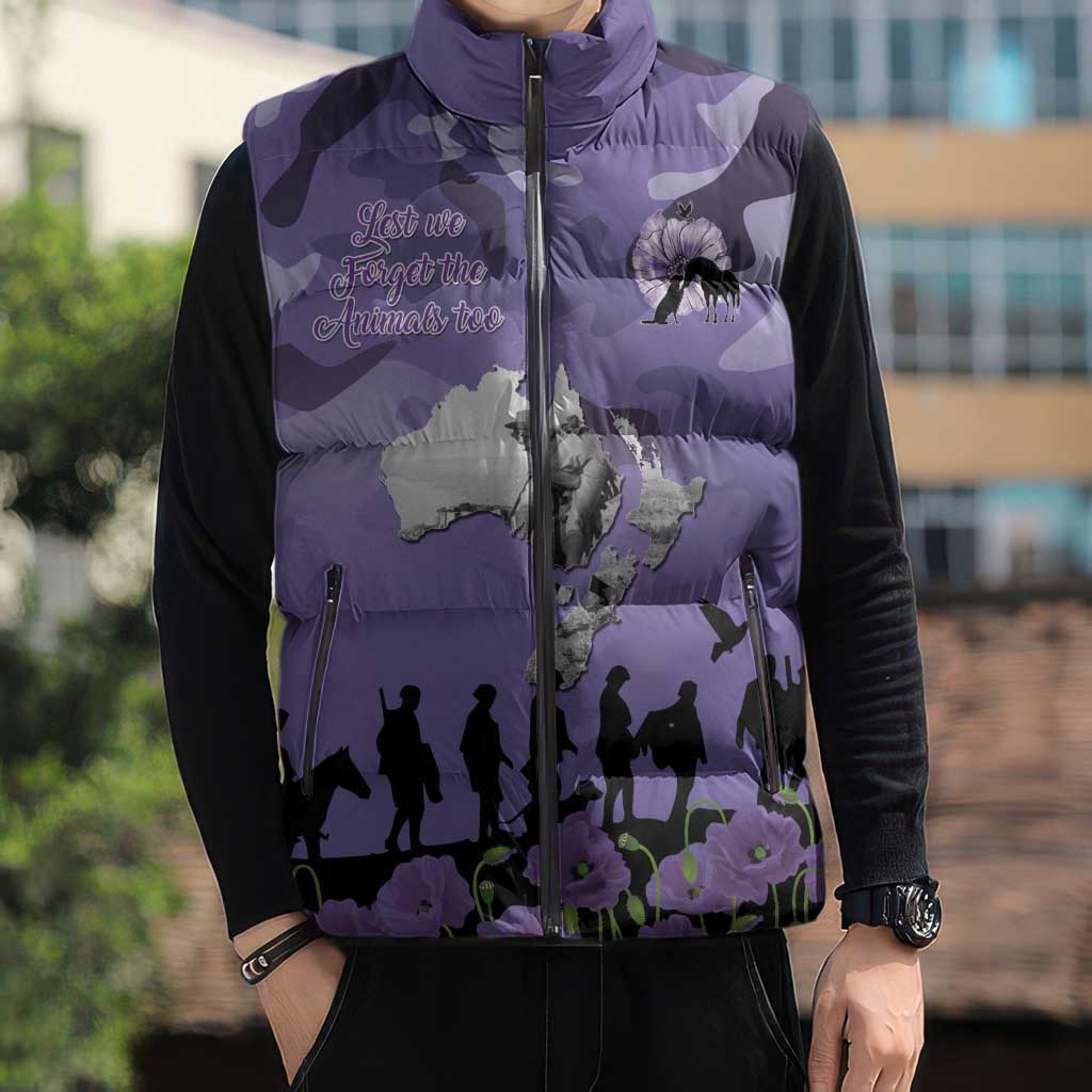 ANZAC Day Sleeveless Puffer Jacket Lest We Forget the Animals Too