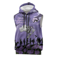 ANZAC Day Sleeveless Zip Hoodie Lest We Forget the Animals Too LT19 Purple - Polynesian Pride