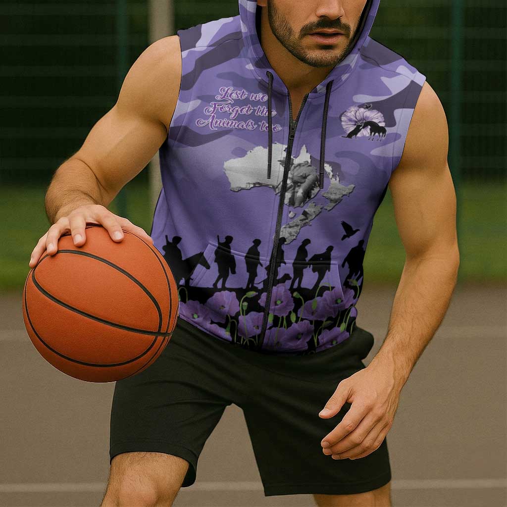 ANZAC Day Sleeveless Zip Hoodie Lest We Forget the Animals Too LT19 - Polynesian Pride