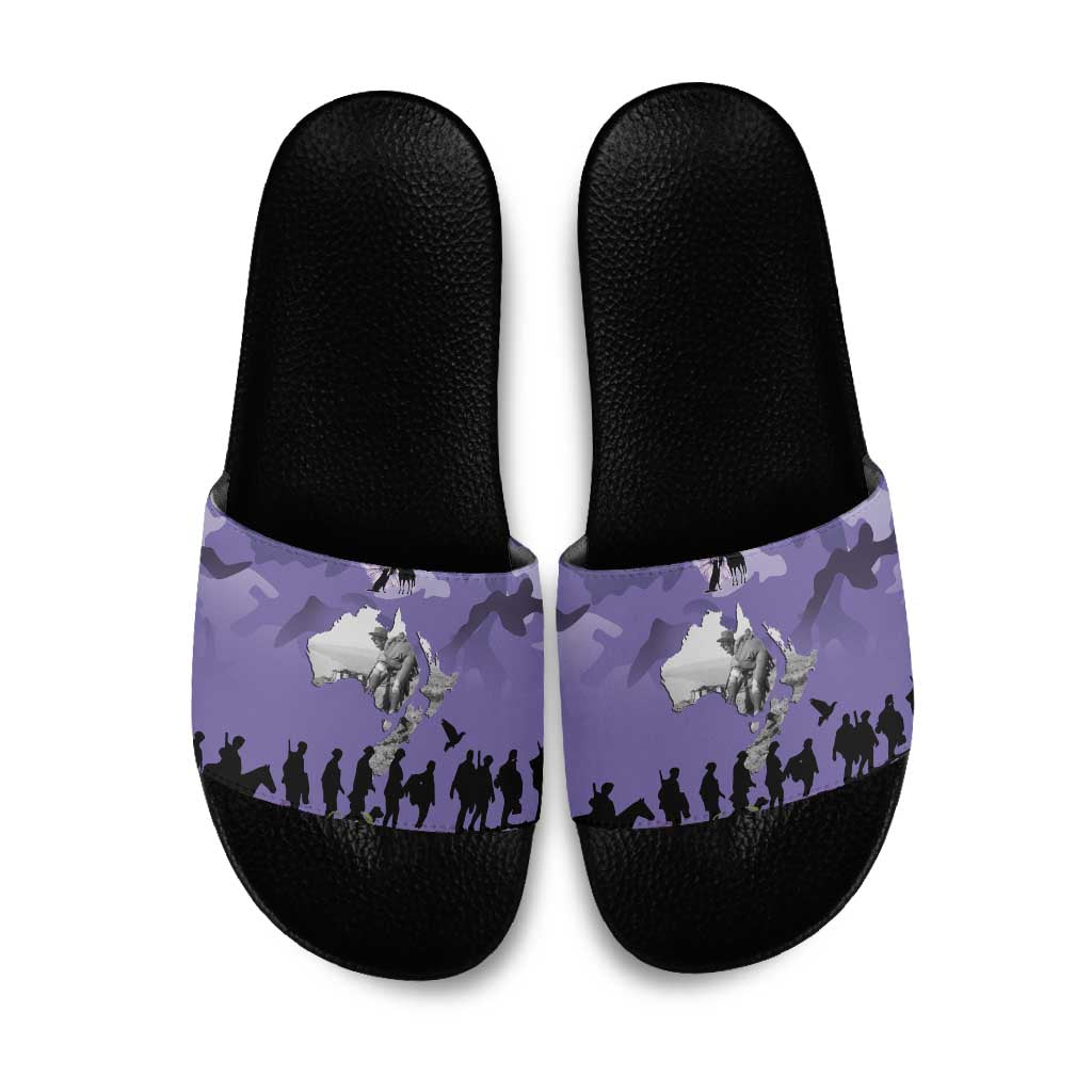 ANZAC Day Slide Sandals Lest We Forget the Animals Too LT19 Purple - Polynesian Pride