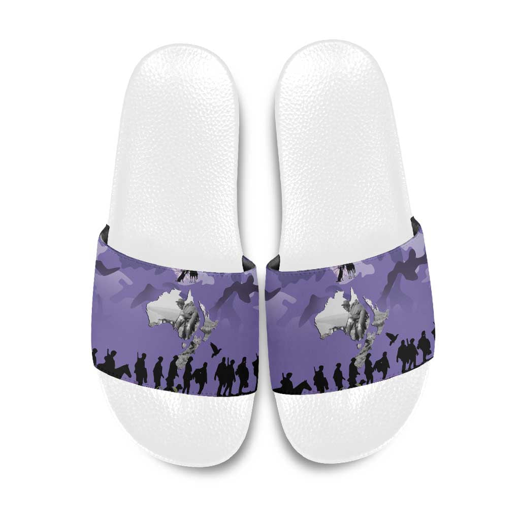 ANZAC Day Slide Sandals Lest We Forget the Animals Too LT19 Purple - Polynesian Pride