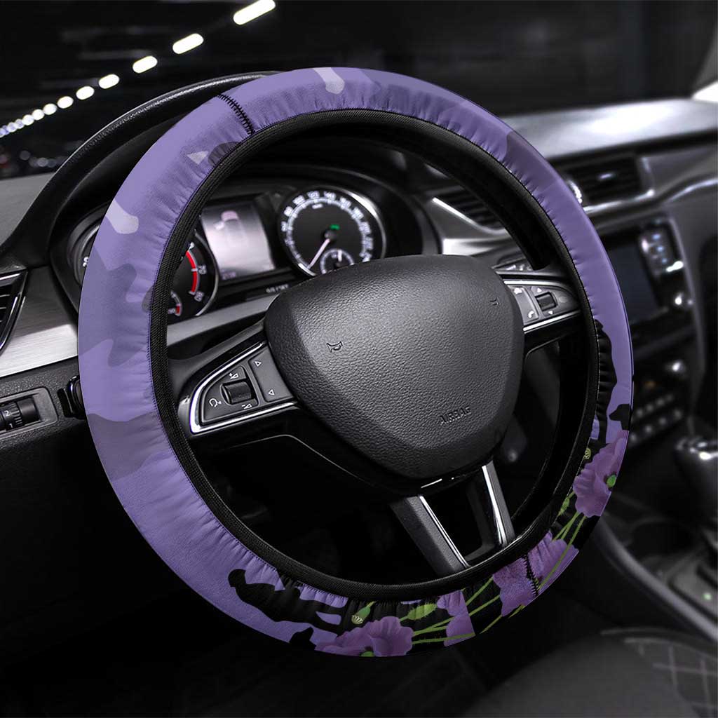 ANZAC Day Steering Wheel Cover Lest We Forget the Animals Too LT19 Universal Fit Purple - Polynesian Pride