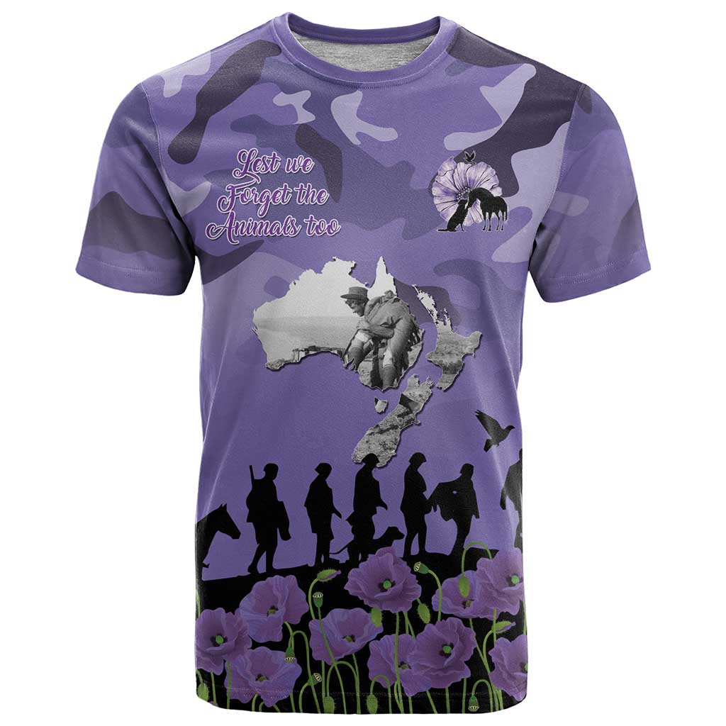 ANZAC Day T Shirt Lest We Forget the Animals Too LT19 Purple - Polynesian Pride