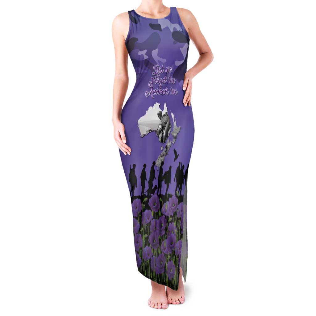 ANZAC Day Tank Maxi Dress Lest We Forget the Animals Too LT19 Women Purple - Polynesian Pride