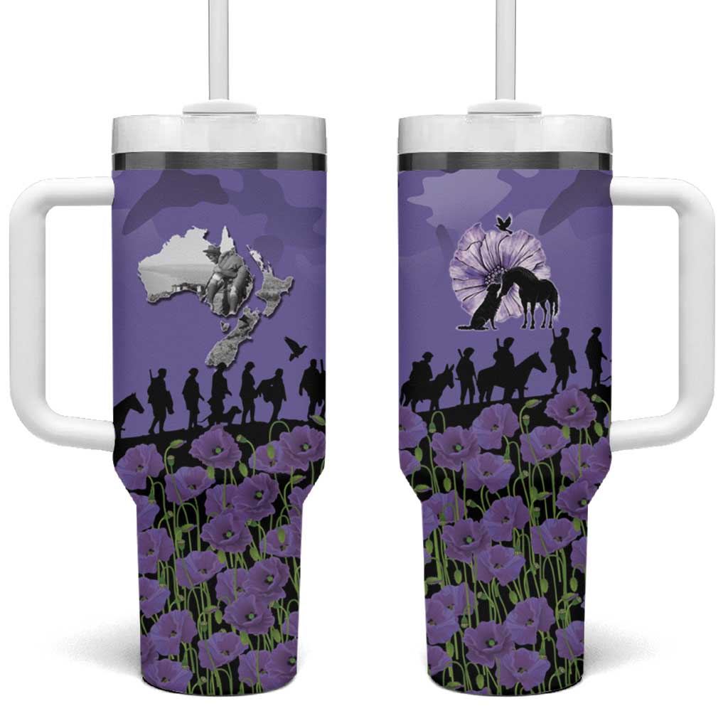 ANZAC Day Tumbler With Handle Lest We Forget the Animals Too LT19 One Size: 40 oz Purple - Polynesian Pride