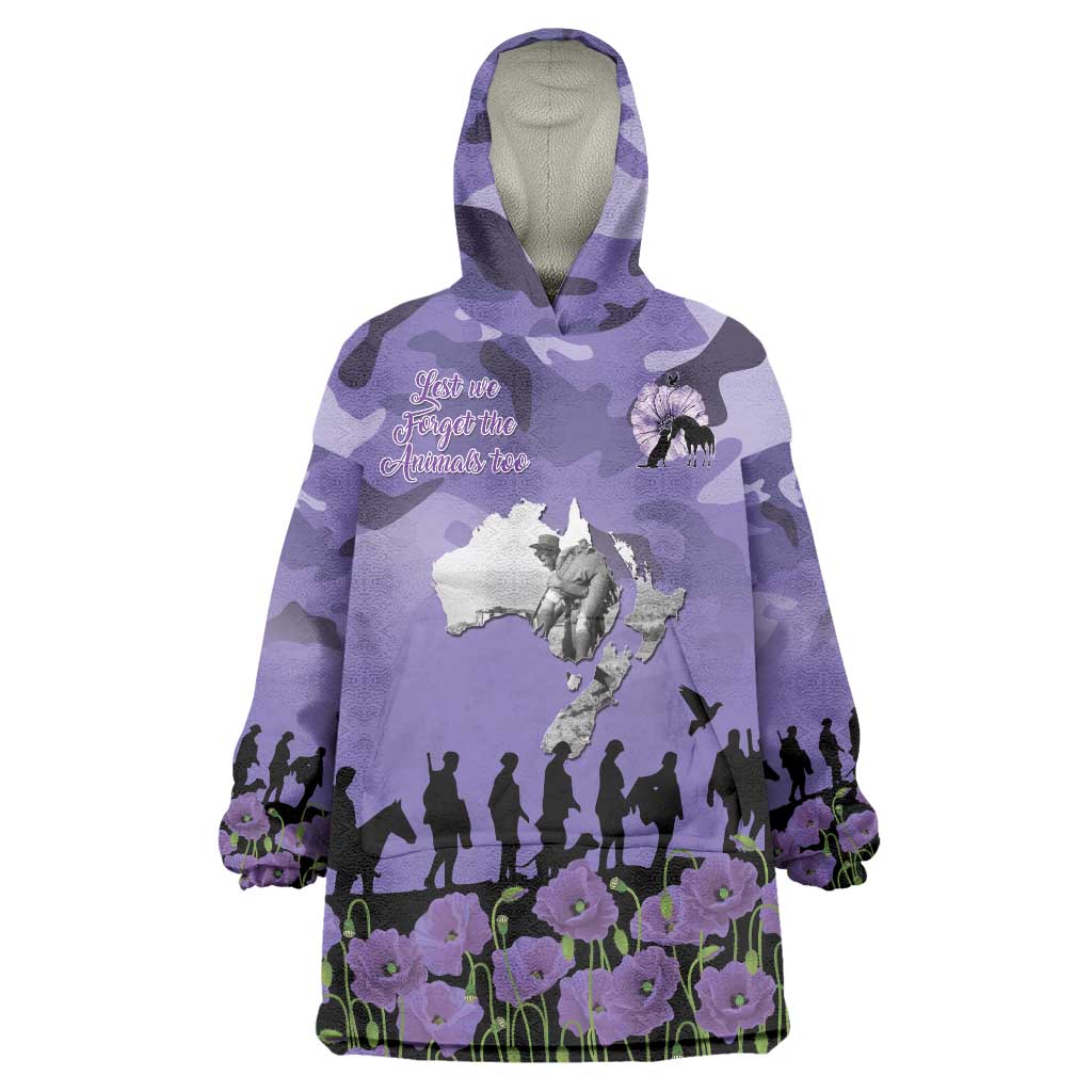 ANZAC Day Wearable Blanket Hoodie Lest We Forget the Animals Too LT19 One Size Purple - Polynesian Pride