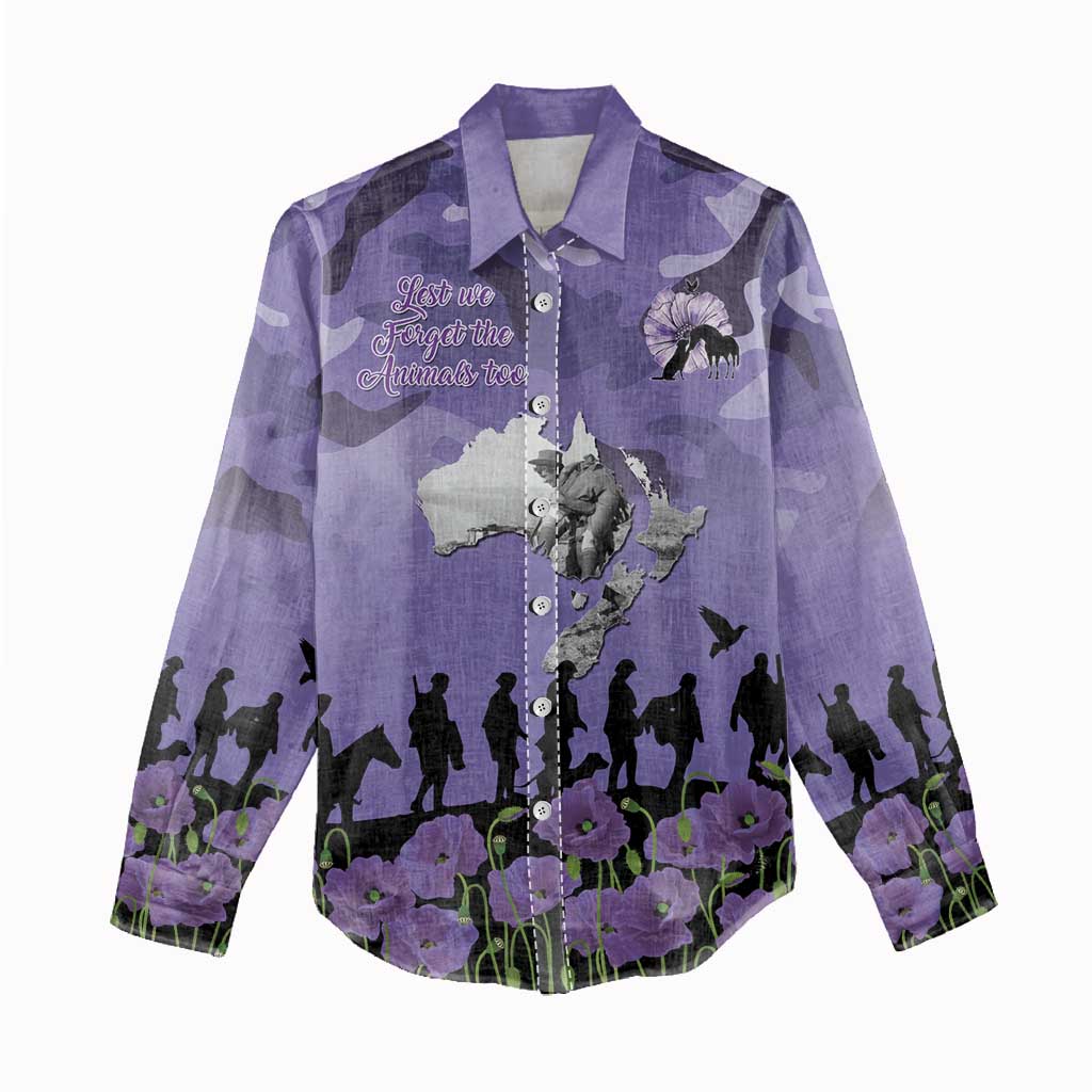 ANZAC Day Women Casual Shirt Lest We Forget the Animals Too