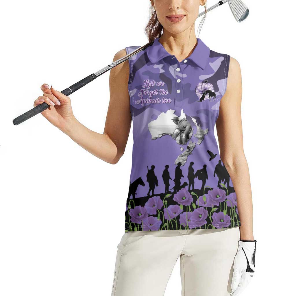 ANZAC Day Women Sleeveless Polo Shirt Lest We Forget the Animals Too LT19 - Polynesian Pride